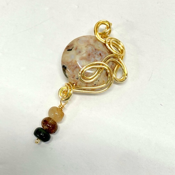 HANDMADE Genuine Jasper Stone Wire Wrapped Pendant with Jasper Dangle Accent - Picture 4 of 9